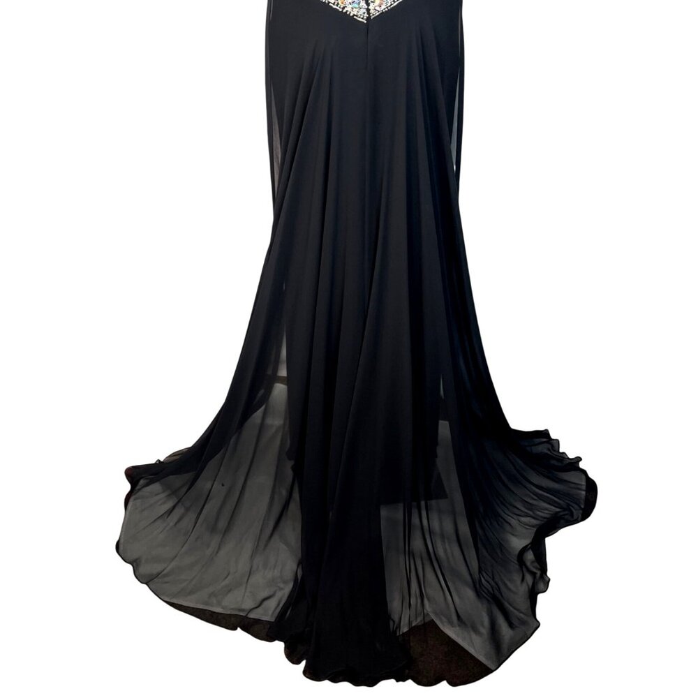Panoply Black Rhinestone Embellished Mesh Illusion Gown Size 6 W Sheer Neckline - Picture 7 of 13
